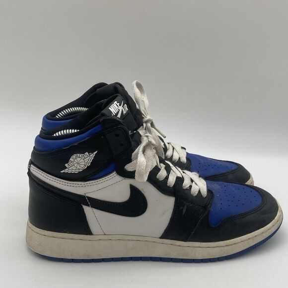 Youth Size 7Y Gs Jordan 1 High Royal Toe Shoe Blue Black Nike Air Retro OG 2020 - Picture 1 of 9